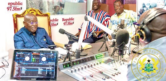 President Akufo-Addo at the Republic Radio studio at Nkawkaw in the Eastern Region